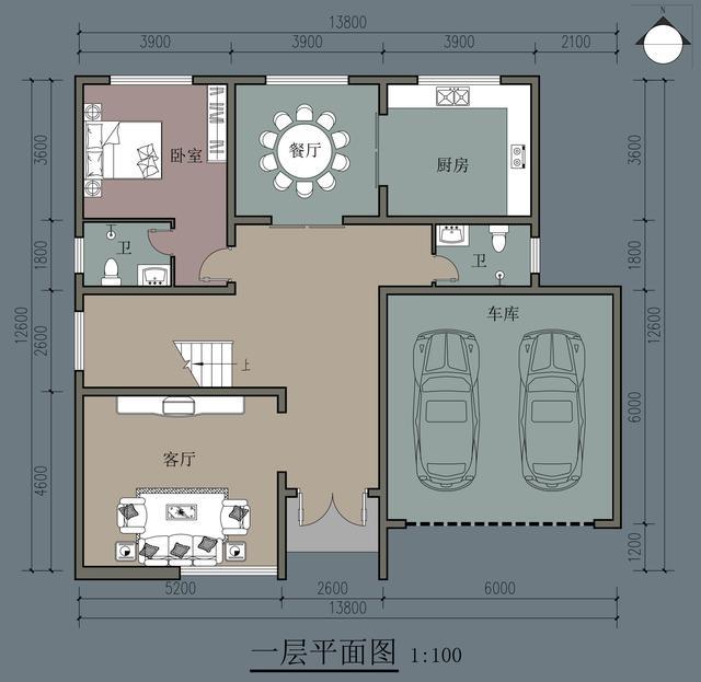 农村自建别墅，五房一厅两层，13.8米宽，双车库，醒来时会在梦中开怀大笑。